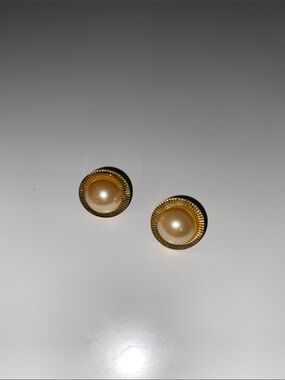 Gold Tone Pearl Button Stud Earrings